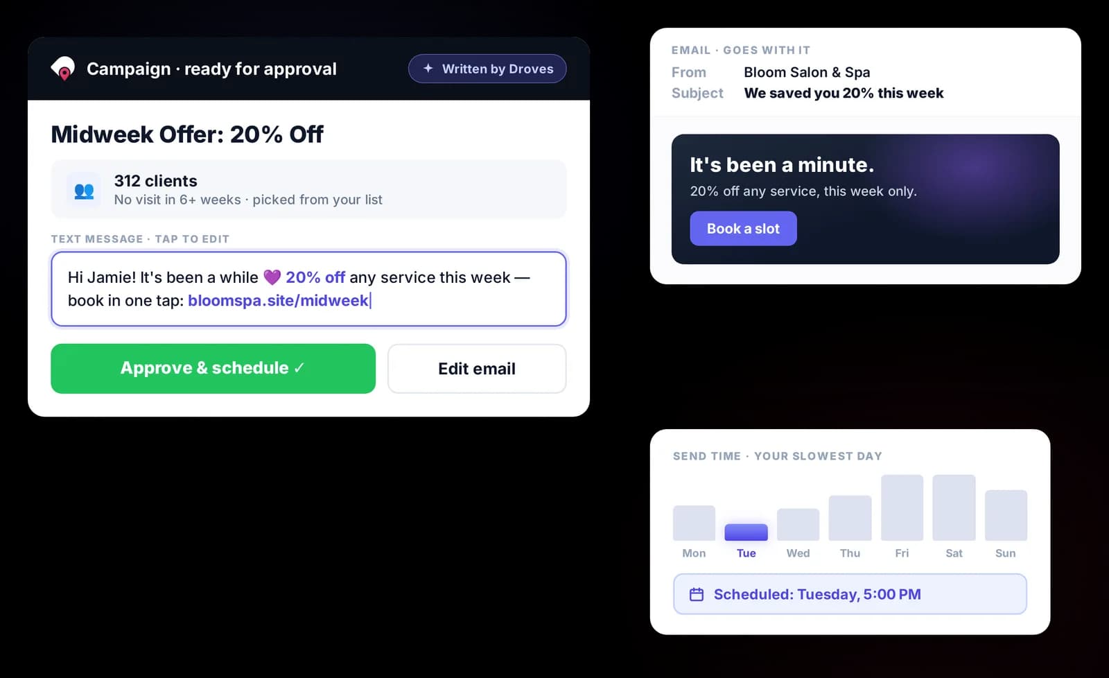 An email and SMS campaign in Droves